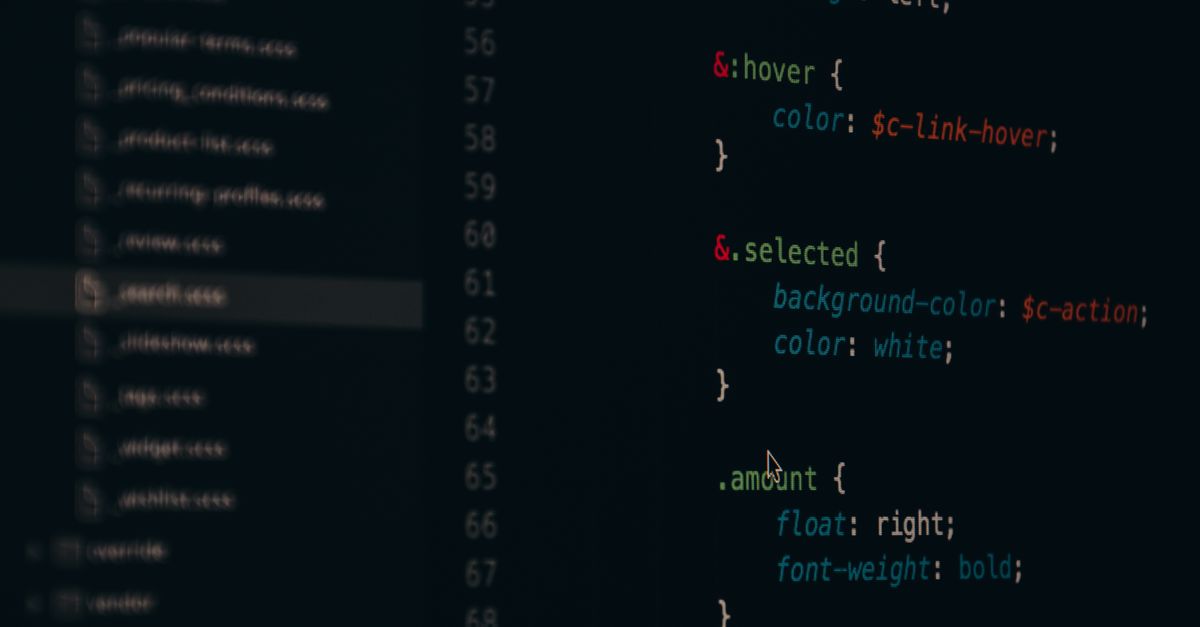 Close-up of colorful CSS code lines on a computer screen for web development.